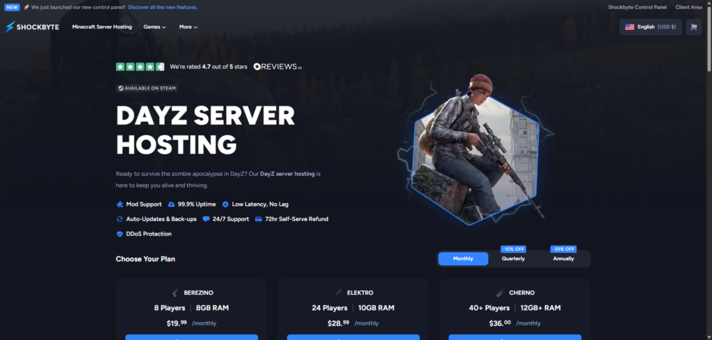 dayz hosting page shockbyte