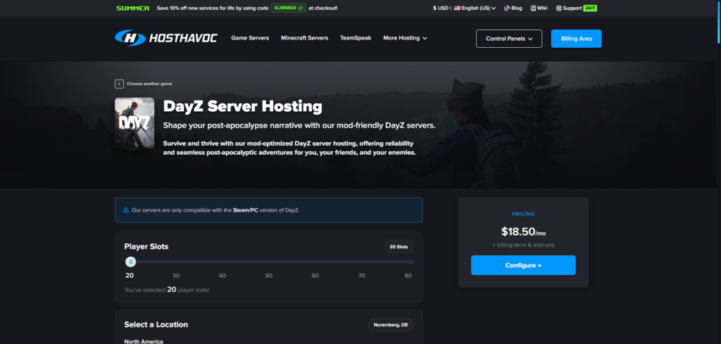 dayz hosting page host havoc