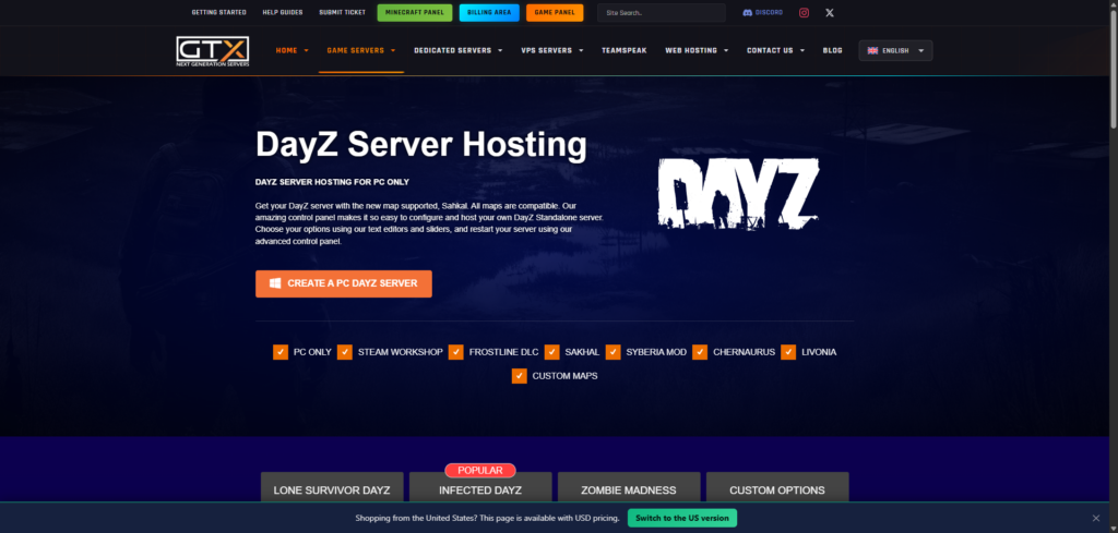 dayz hosting page gtx gaming