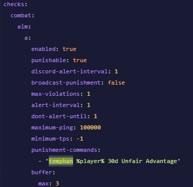 Vulcan Anticheat config.yml with combat checks and configurable options