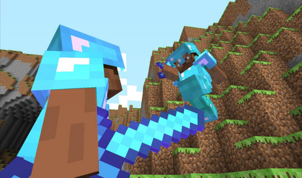 Two Minecraft players engaging in PvP