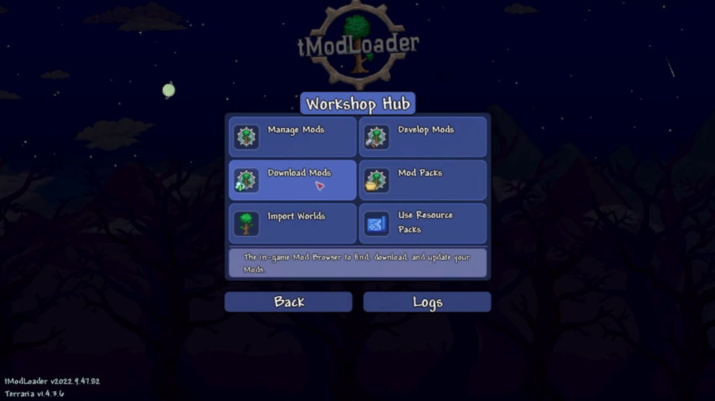 terraria mod hub window in game