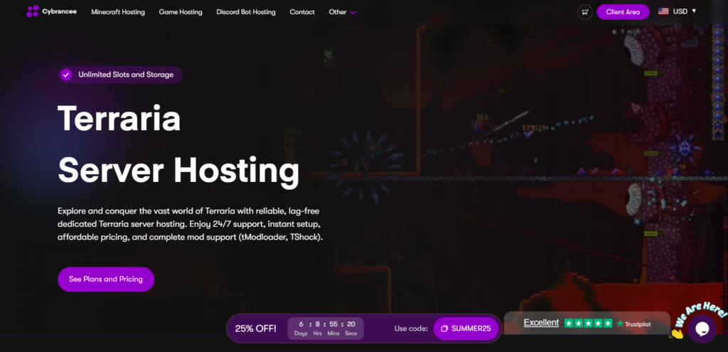 terraria hosting page cybrancee