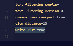 "white-list" highlighted as true in the Minecraft server.properties file