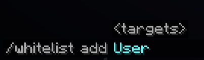 The command "/whitelist add User" ran in-game to add a user to the whitelist