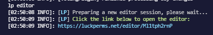 A link to open the LuckPerms web editor from the server console