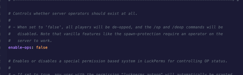 The "enable-ops" setting in the config.yml of LuckPerms set to false