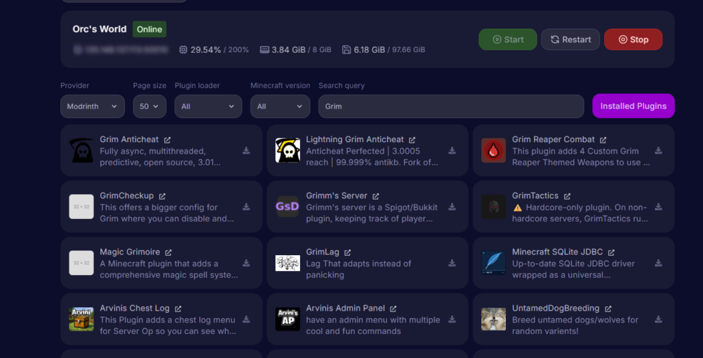 Grim Anticheat in the plugin tab on the Cybrancee server control panel