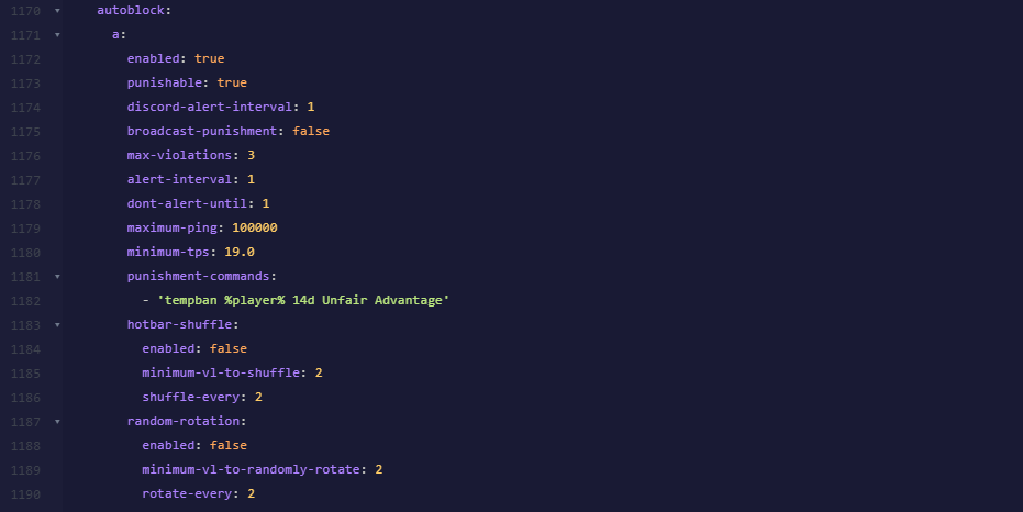 Vulcan config.yml for autoblock with configurable options