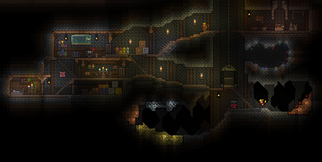 Terraria Organized Mine With Lights