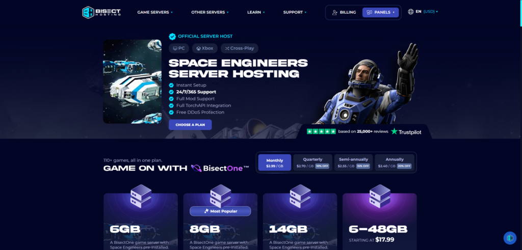 space engineers page bisecthosting