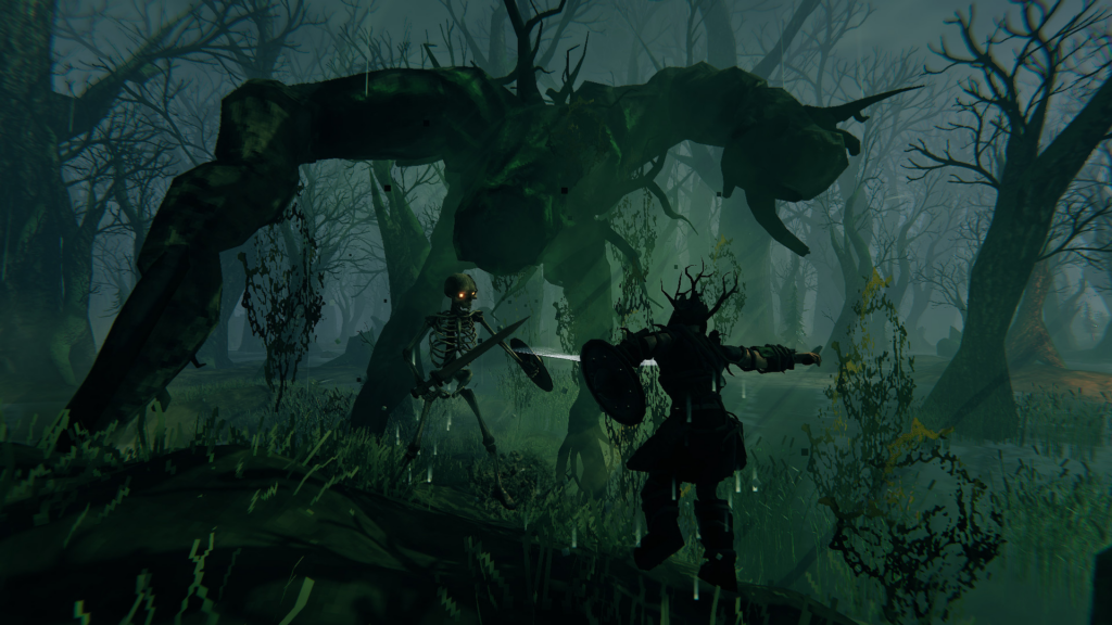 player fighting with a skeleton valheim