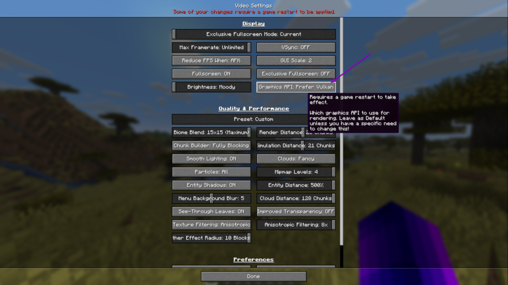 new default graphics API minecraft