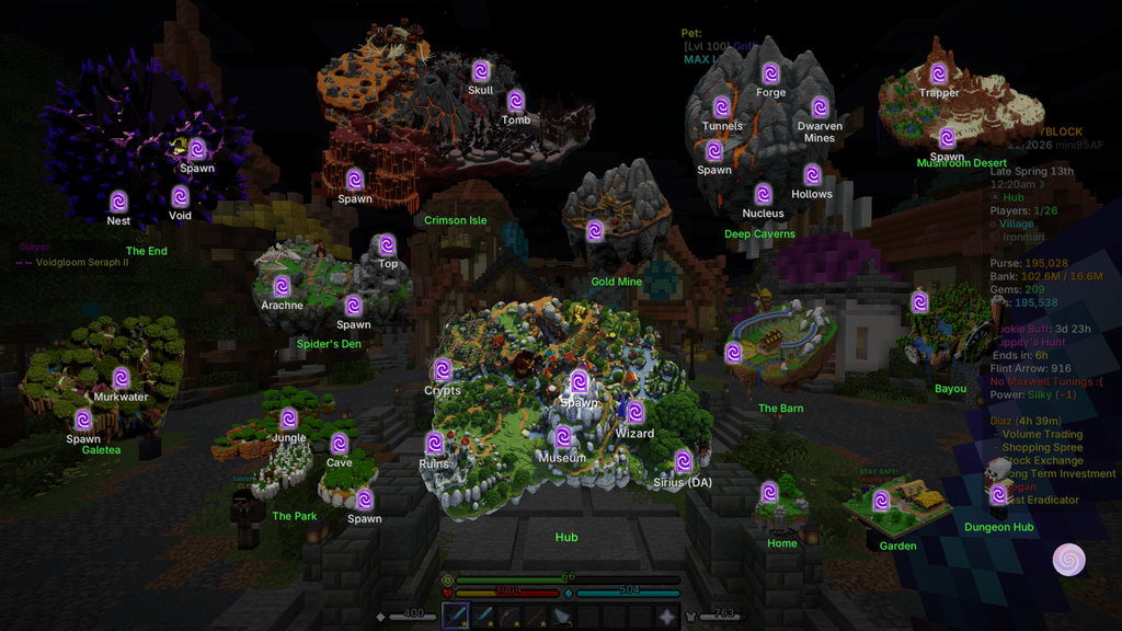 Warp scroll locations in the SkyBlock Enhanced modpack menu