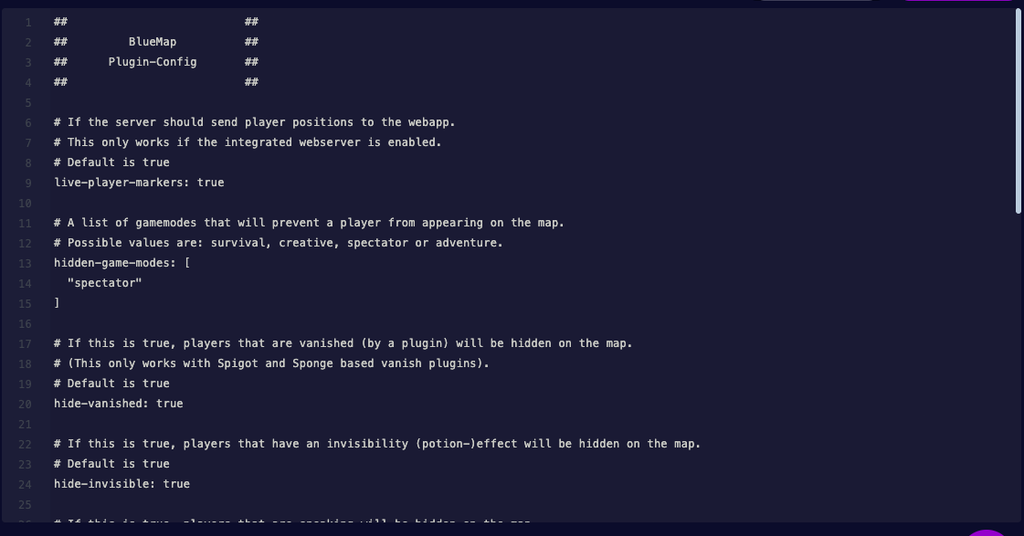 The full plugin configuration file of BlueMap