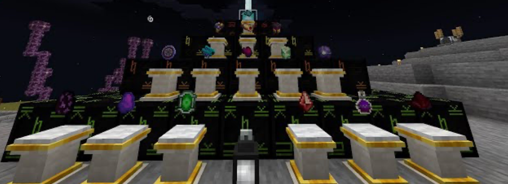 The FTB Pyramid fully completed with items and the pyramid in FTB Skies 2