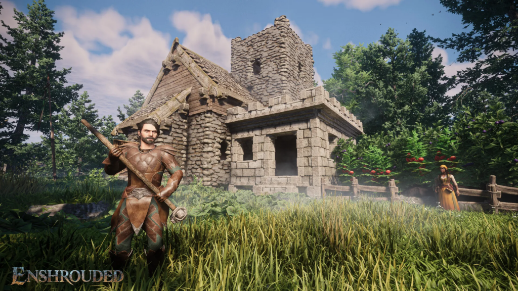 enshrouded player next to a build 