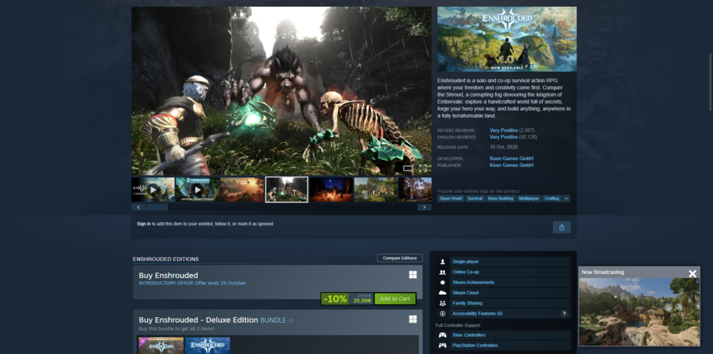 steam page of enshrouded 1.0