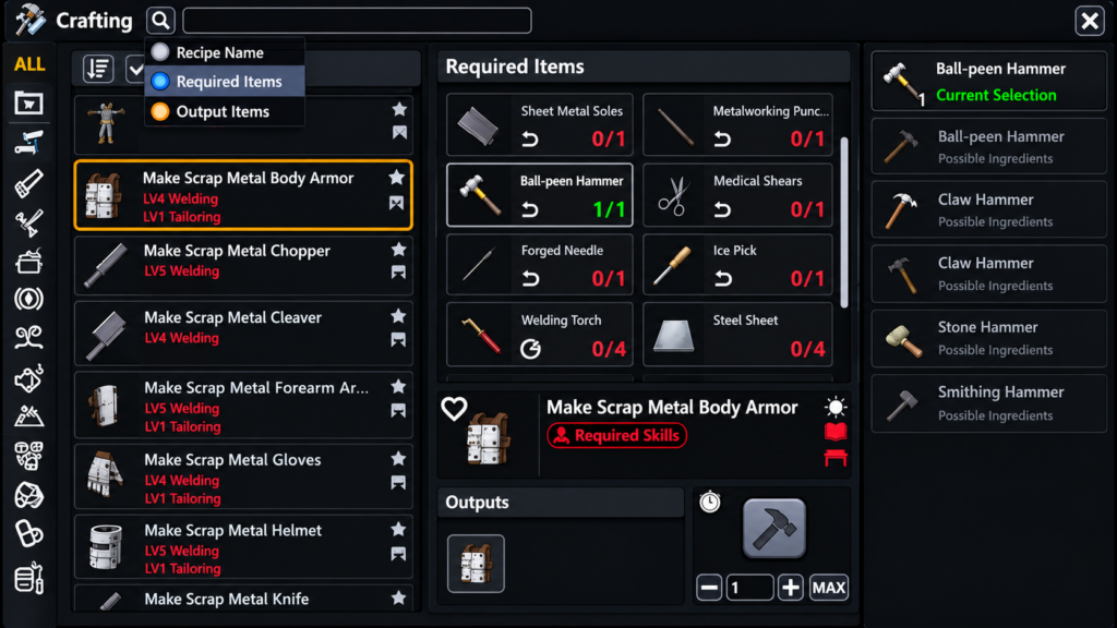 Project Zomboid Neat Crafting Mod