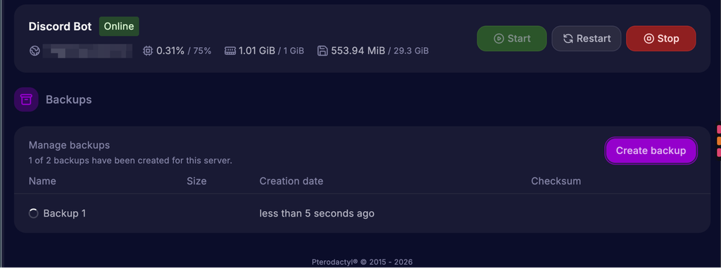 cybrancee server backups tab 