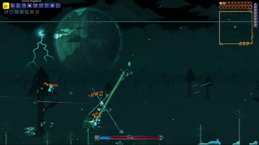 Terraria Character Fighting Enemies At Night