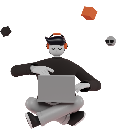 person on laptop with headphone on illustration