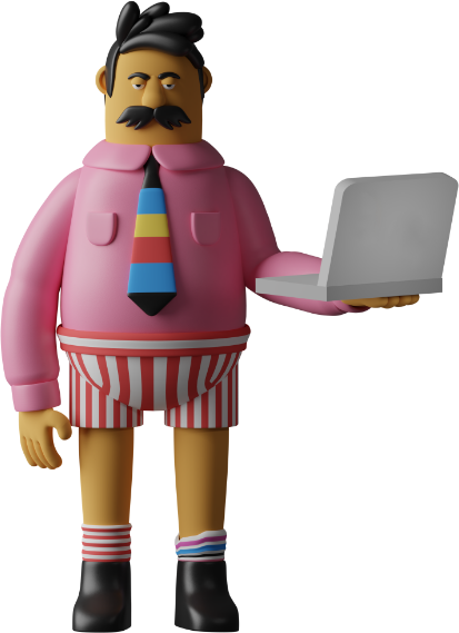 half dressed man holding laptop illustration