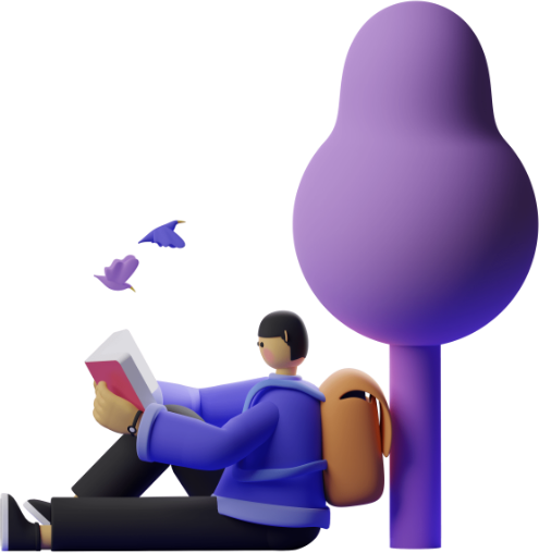 woman reading book next to tree illustration