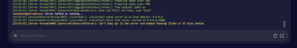 Console displaying server running