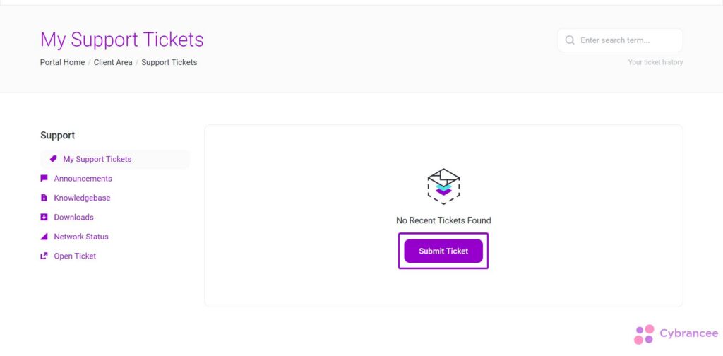 Cybrancee client area submit ticket button