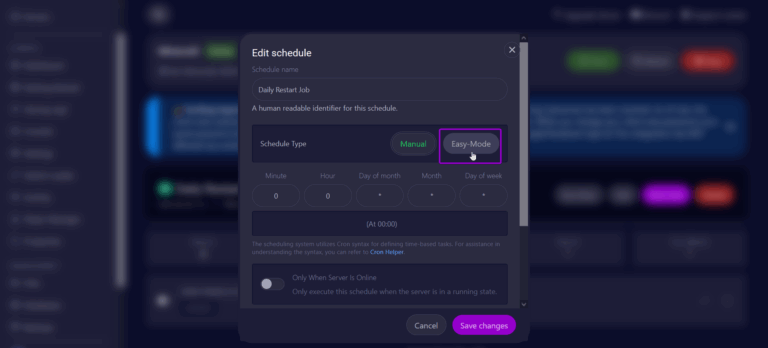 Cybrancee panel edit schedule interface
