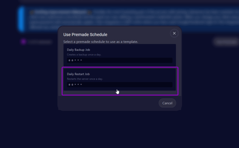 Cybrancee panel scheduled restart option