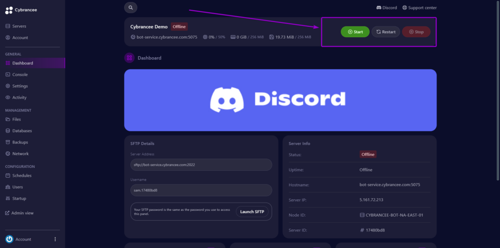 Discord bot server controls