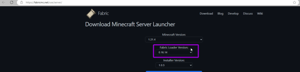 Fabric version loader website