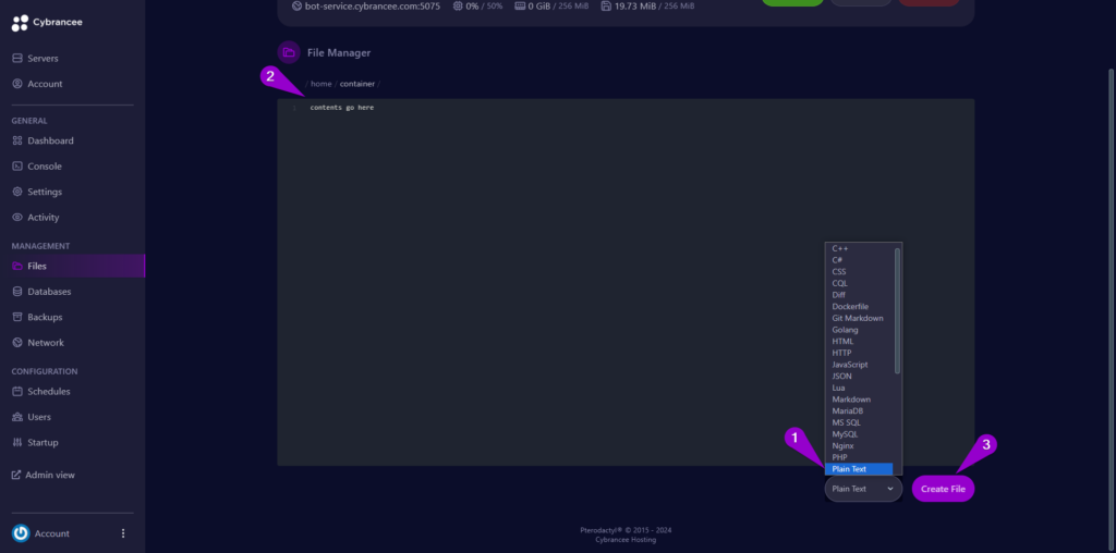 Cybrancee file editor with notation