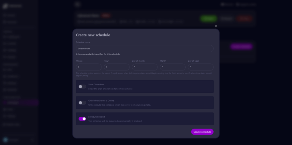 Cybrancee panel schedule modal
