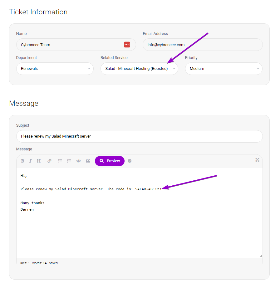 Cybrancee ticket information form