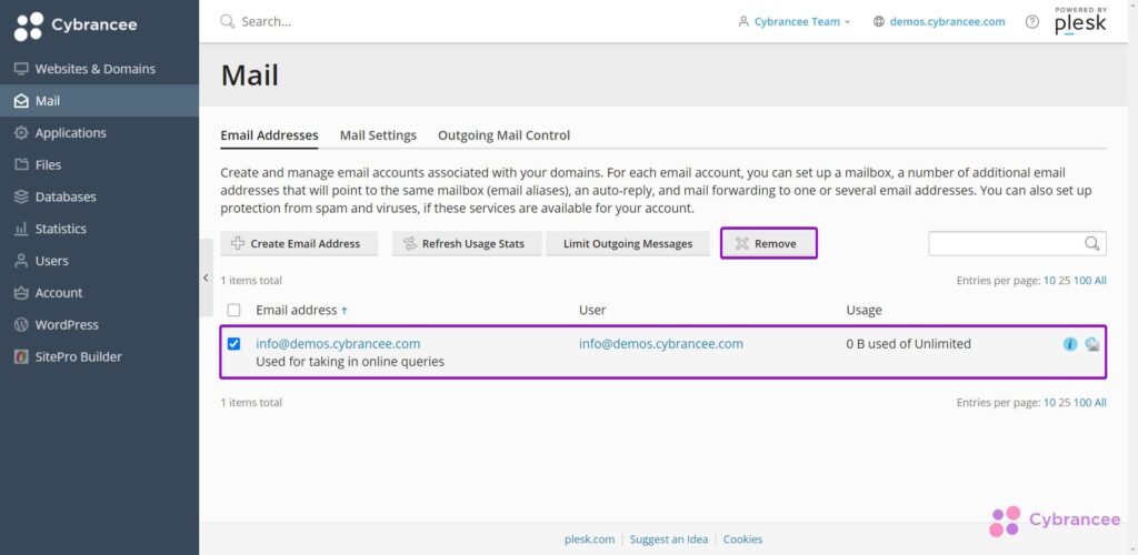 Plesk email addresses