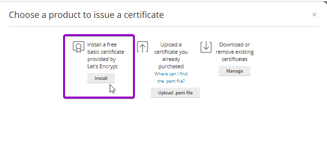 Plesk install certificate option
