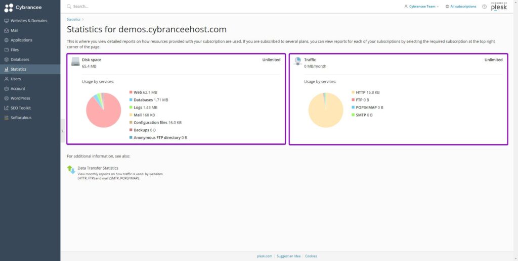 Plesk statistics screen
