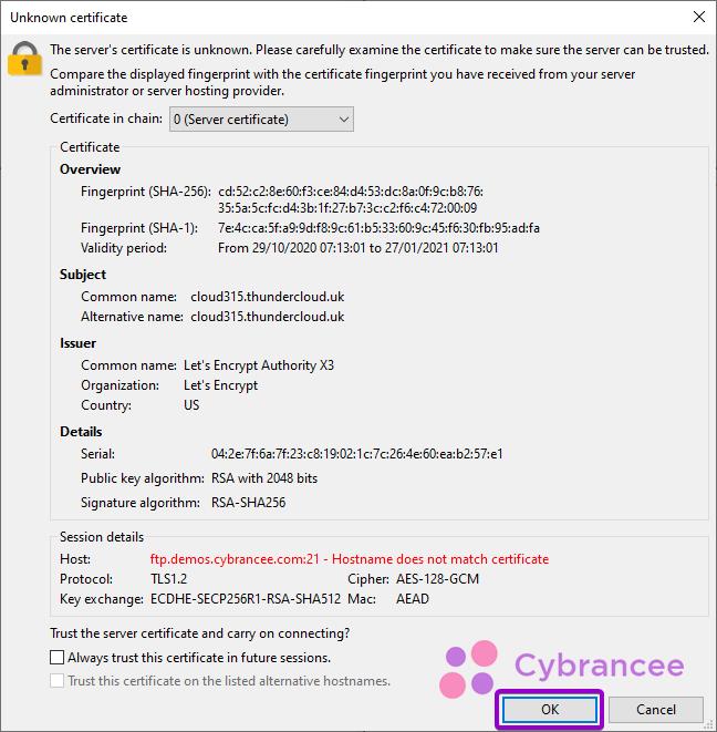 Server certificate pop up