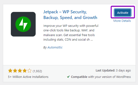 WordPress activate plugin