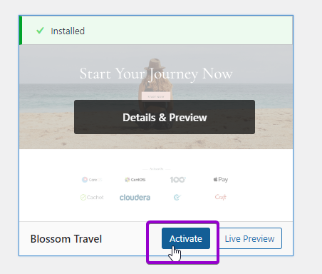 WordPress activate theme