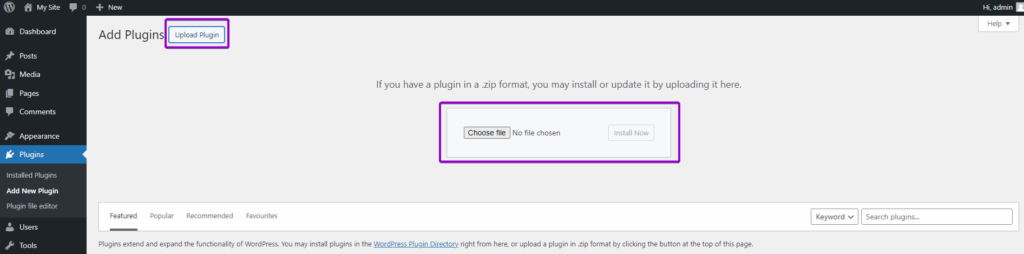 WordPress add plugin screen