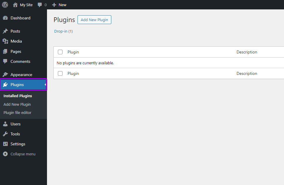 WordPress plugins tab