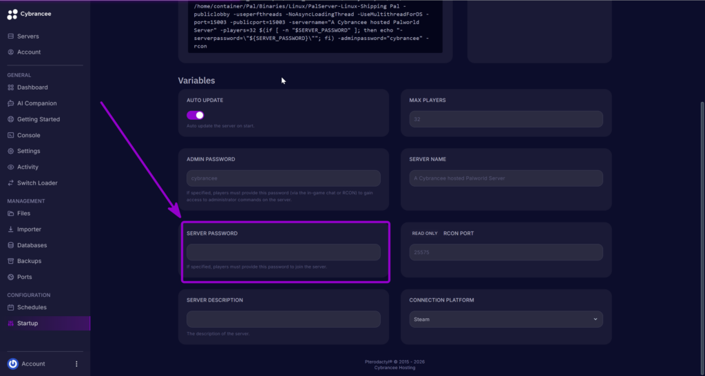 Enter Your Password Inside the 'Server Password' Variable