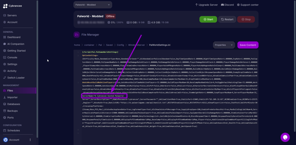'ServerName' outlined with arrow