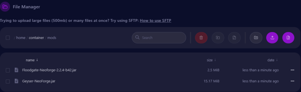Cybrancee panel file manager, Geyser and Floodgate .jar files