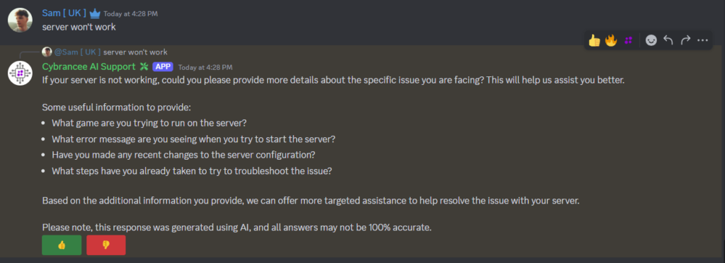Discord AI instant support bot needing further information