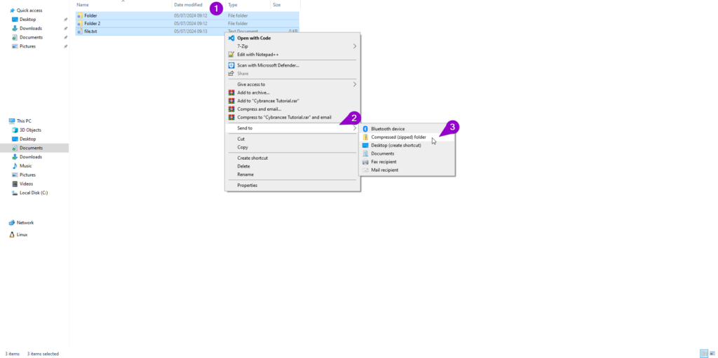 Zip files using file manager.